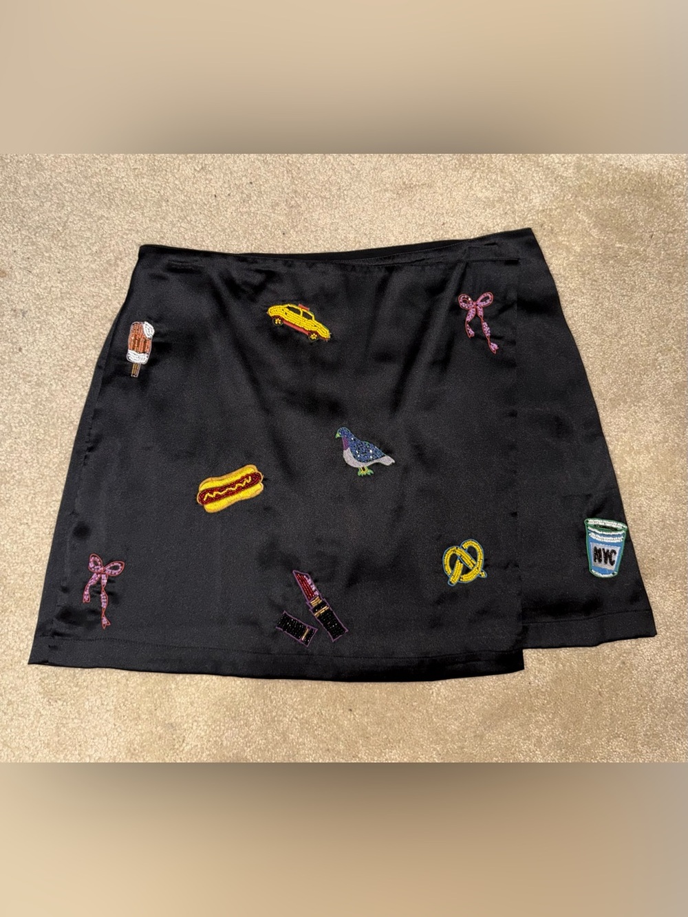 NWT Maeve (From Anthrologie) Black Mini Skirt with NYC Embroidery